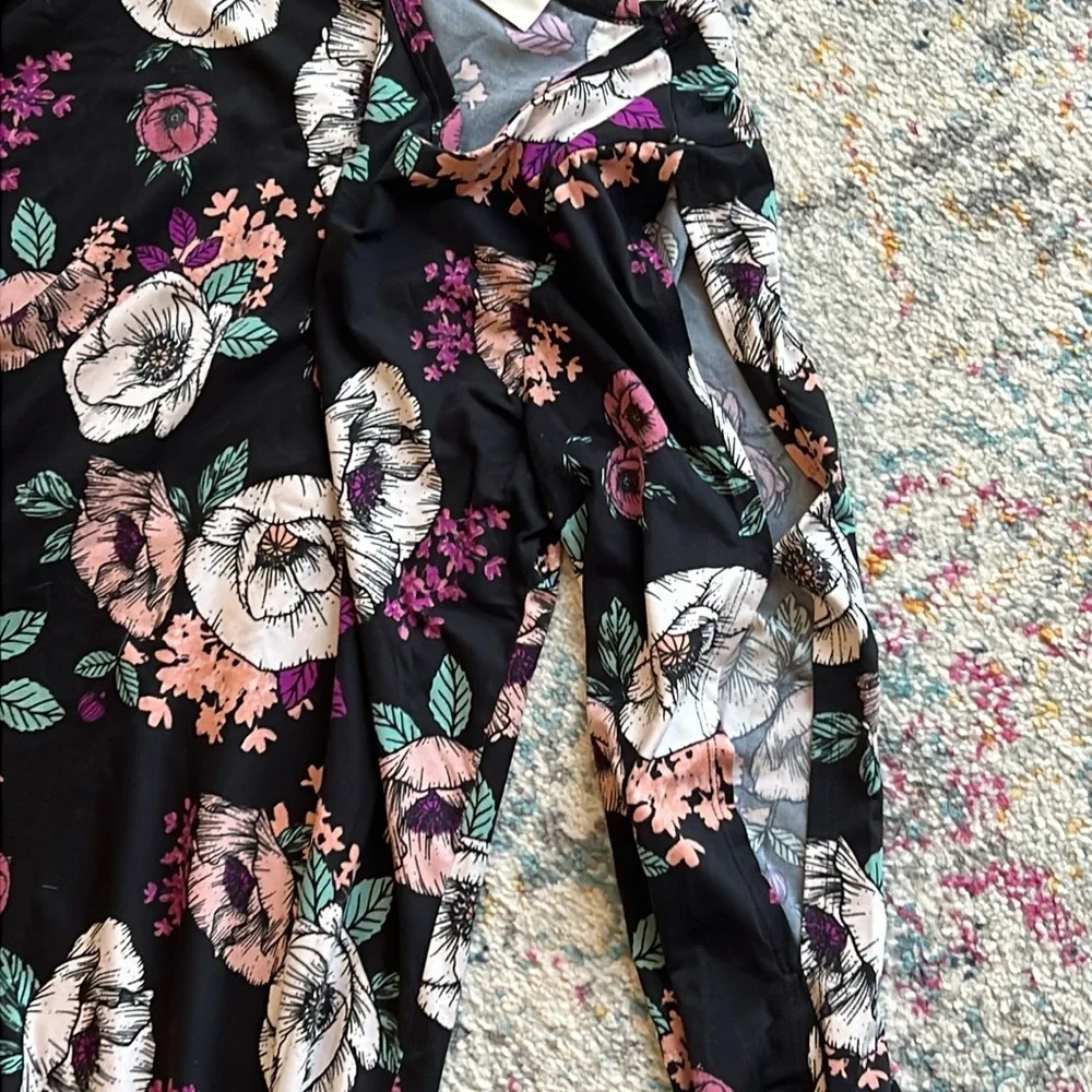 Everly Floral Flowers Long Sleeve Dress Stretch Womens Large - Picture 4 of 10